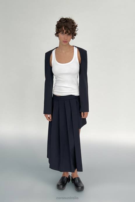 Asymmetrical Pleated Skirt 822X724 Zara Clothing Women Dark Navy