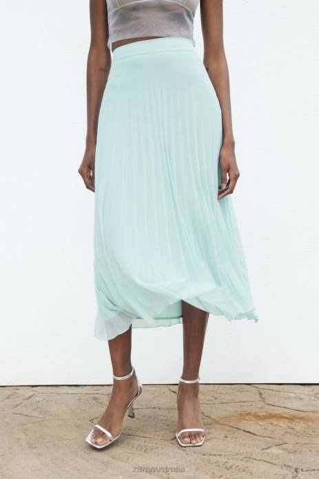 Pleated Midi Skirt 822X710 Zara Clothing Women Sea Green