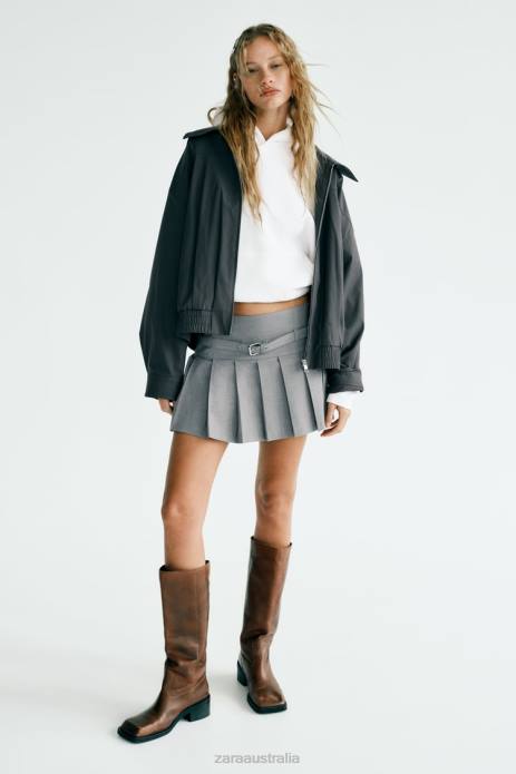 Pleated Skort 822X530 Zara Clothing Women Gray Marl