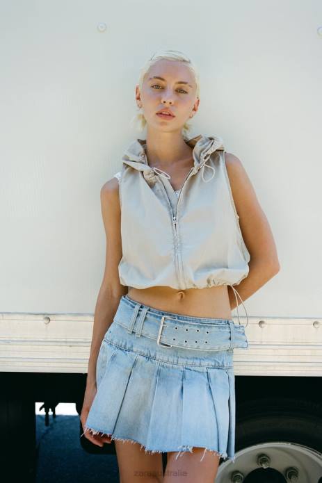 Pleated Trf Denim Skirt 822X683 Zara Clothing Women Light Blue