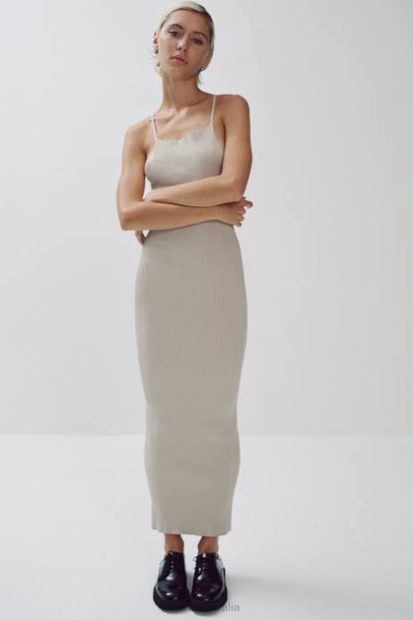 Ribbed Knit Dress 822X229 Zara Clothing Women Beige