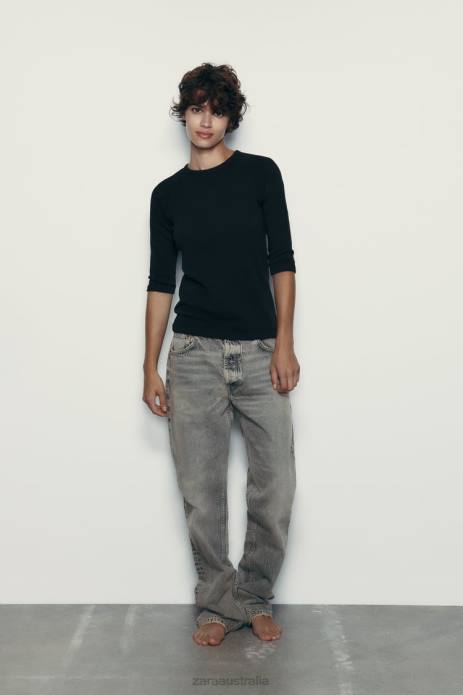 Heavyweight Slub Cotton T-Shirt 822X943 Zara Clothing Women Black