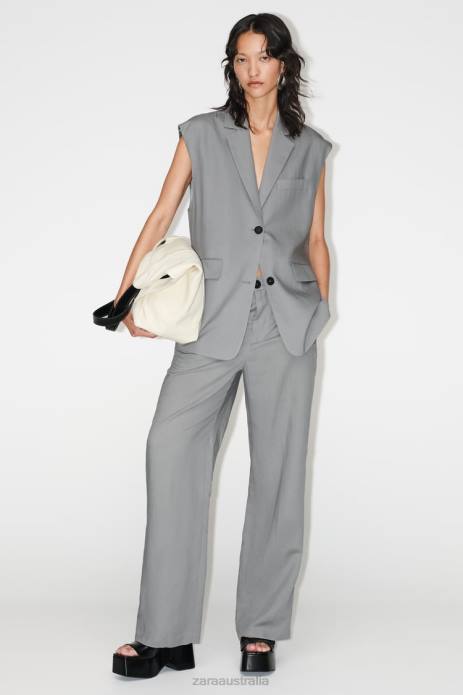 Flared Linen Blend Pants 822X891 Zara Clothing Women Gray