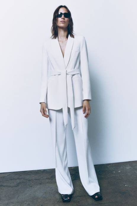 Belted Tuxedo Jacket 822X174 Zara Clothing Women Ecru
