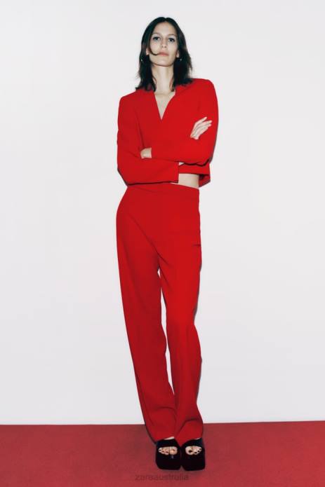 Collarless Cropped Blazer 822X182 Zara Clothing Women Bright Red