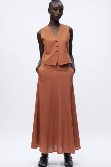 Cropped Linen Blend Vest 822X179 Zara Clothing Women Orange