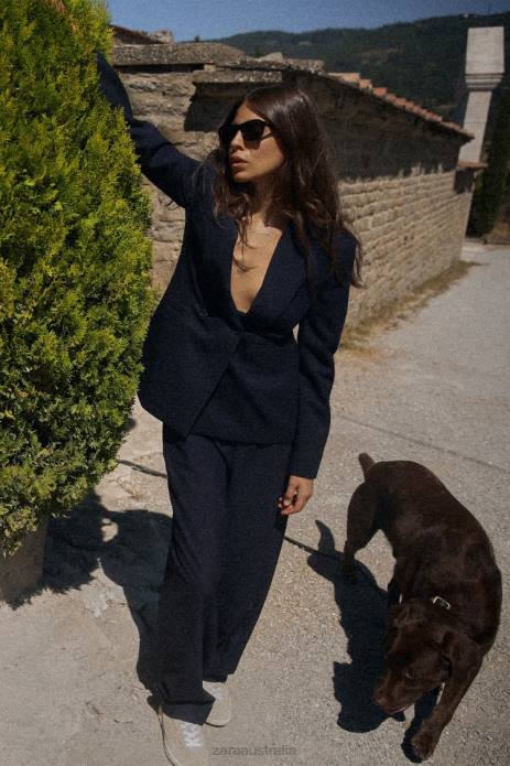 Double Breasted Blazer 822X140 Zara Clothing Women Navy Blue