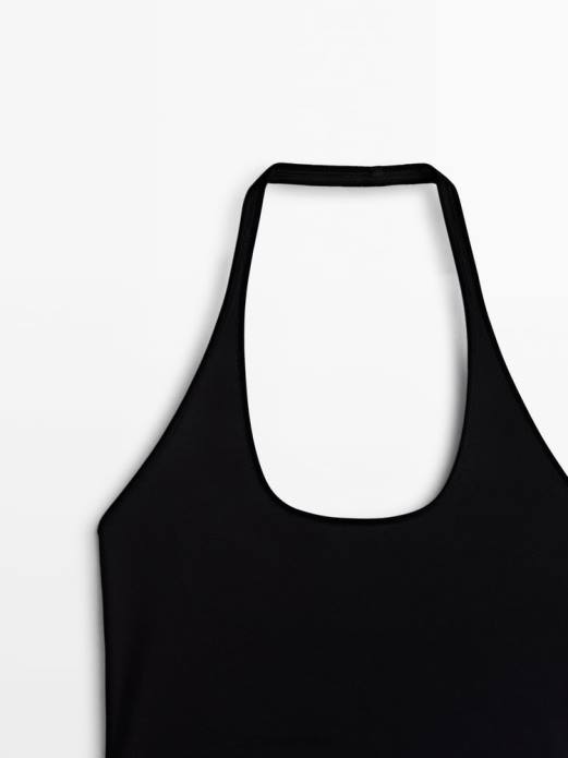 Cotton Halter Top With Square-Cut Neckline 822X852 Zara Clothing Women Black