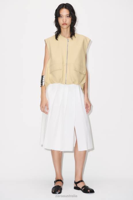 Gathered Hem Cotton Vest 822X216 Zara Clothing Women Taupe Brown