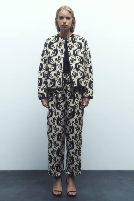 Animal Print Puffer Jacket 822X107 Zara Clothing Women Ecru/Black