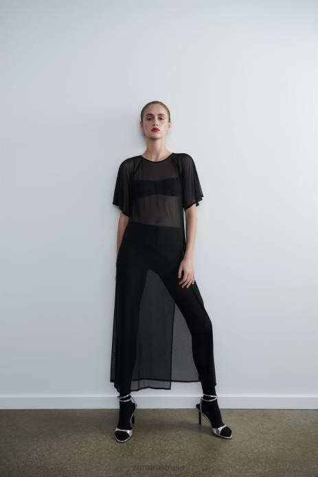 Cape Sleeve Tulle Dress 822X118 Zara Clothing Women Black