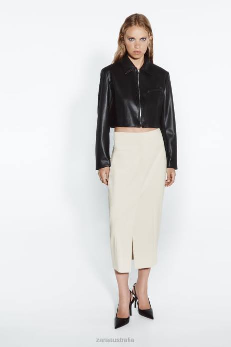 Faux Leather Crop Jacket 822X47 Zara Clothing Women Black
