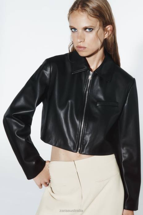 Faux Leather Crop Jacket 822X47 Zara Clothing Women Black