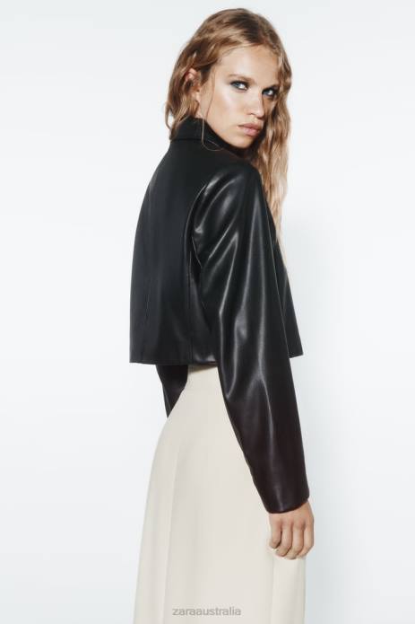 Faux Leather Crop Jacket 822X47 Zara Clothing Women Black