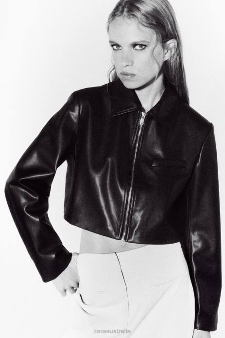 Faux Leather Crop Jacket 822X47 Zara Clothing Women Black