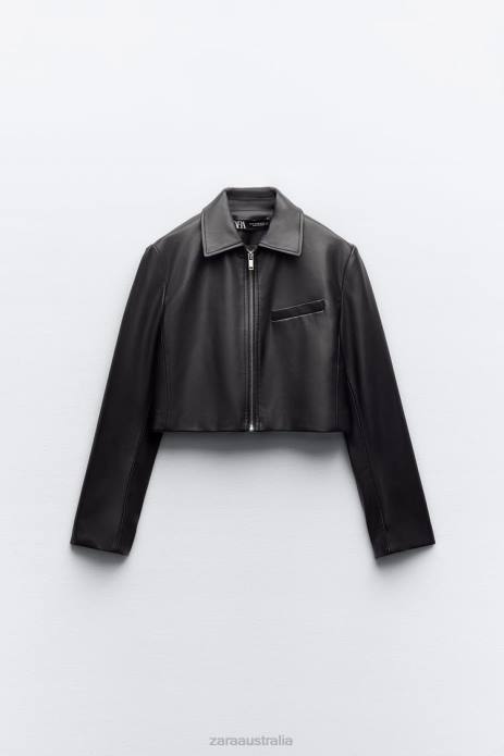 Faux Leather Crop Jacket 822X47 Zara Clothing Women Black
