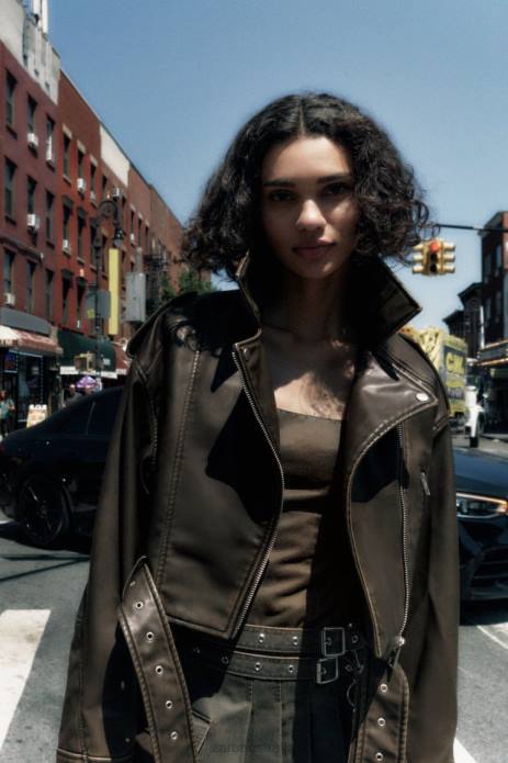 Faux Leather Jacket 822X29 Zara Clothing Women Charcoal