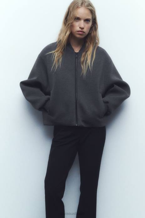 Neoprene Effect Bomber Jacket 822X49 Zara Clothing Women Dark Gray