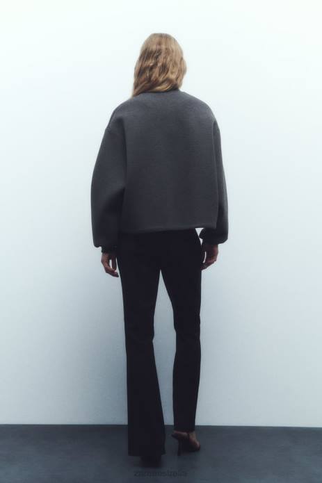 Neoprene Effect Bomber Jacket 822X49 Zara Clothing Women Dark Gray