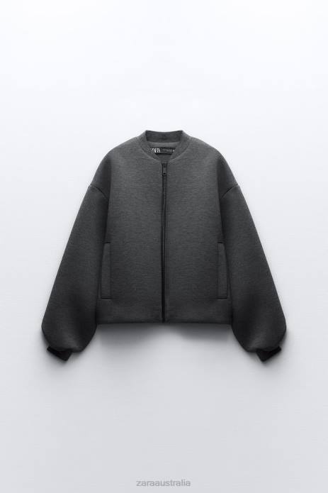 Neoprene Effect Bomber Jacket 822X49 Zara Clothing Women Dark Gray