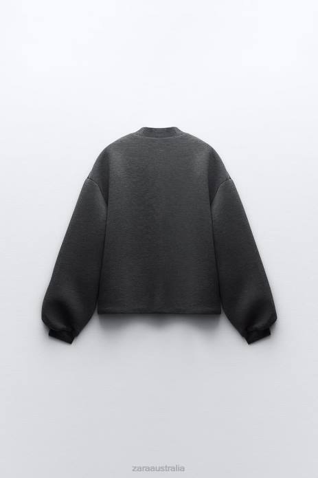 Neoprene Effect Bomber Jacket 822X49 Zara Clothing Women Dark Gray