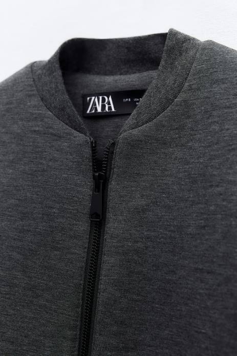 Neoprene Effect Bomber Jacket 822X49 Zara Clothing Women Dark Gray