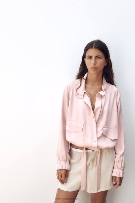 Pocketed Flowy Bomber Jacket 822X97 Zara Clothing Women Pale Pink 822X97 Zara Australia for Everyone Zara jeans Australia can be teamed with anything
