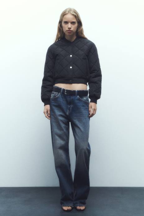 Quilted Cropped Bomber Jacket 822X46 Zara Clothing Women Black