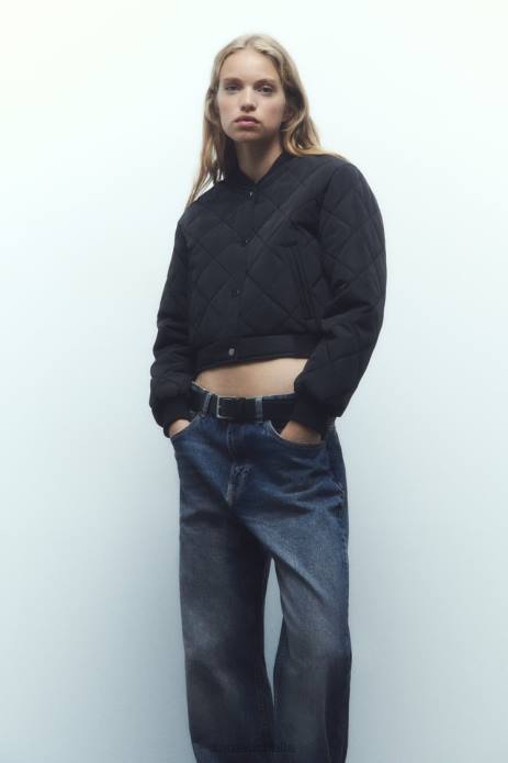 Quilted Cropped Bomber Jacket 822X46 Zara Clothing Women Black