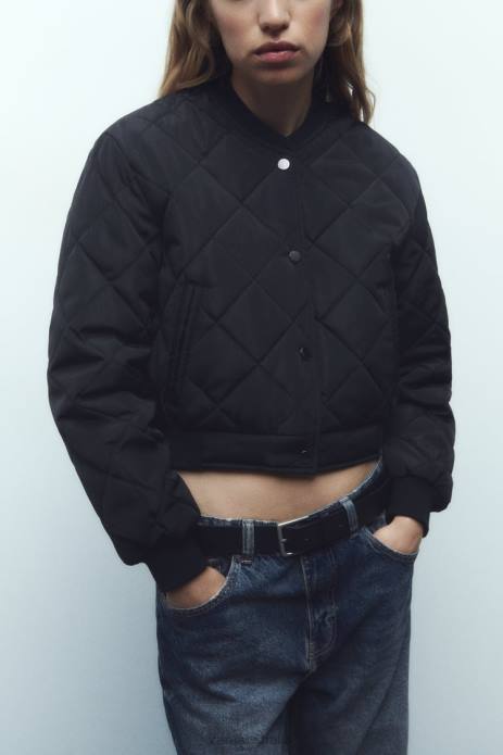 Quilted Cropped Bomber Jacket 822X46 Zara Clothing Women Black
