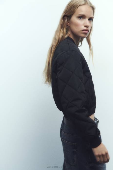 Quilted Cropped Bomber Jacket 822X46 Zara Clothing Women Black