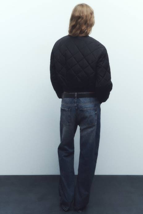 Quilted Cropped Bomber Jacket 822X46 Zara Clothing Women Black