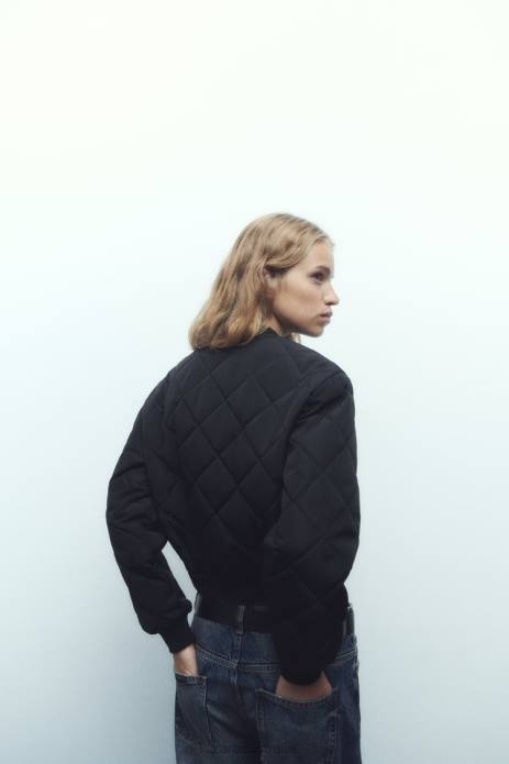 Quilted Cropped Bomber Jacket 822X46 Zara Clothing Women Black
