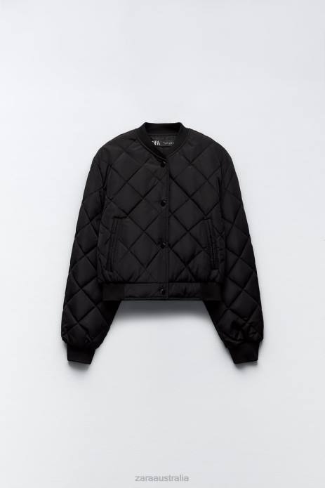 Quilted Cropped Bomber Jacket 822X46 Zara Clothing Women Black