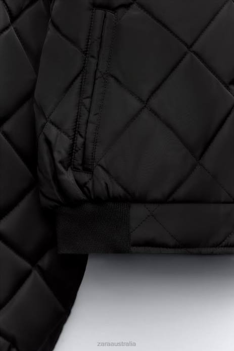 Quilted Cropped Bomber Jacket 822X46 Zara Clothing Women Black