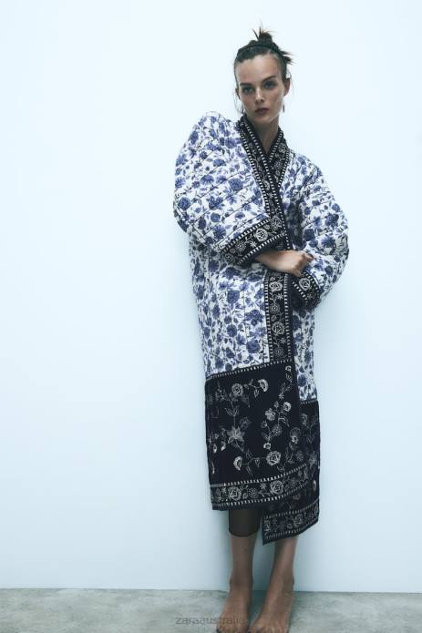 Quilted Floral Kimono 822X16 Zara Clothing Women Blue