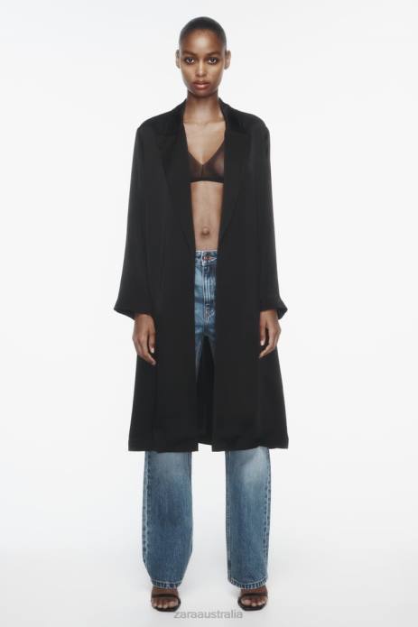 Satin Effect Trench Coat 822X135 Zara Clothing Women Black