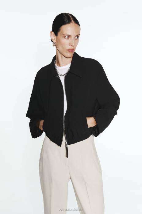 Shirt Style Bomber Jacket 822X44 Zara Clothing Women Black