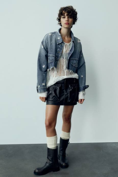 Trf Crop Denim Jacket 822X50 Zara Clothing Women Blue