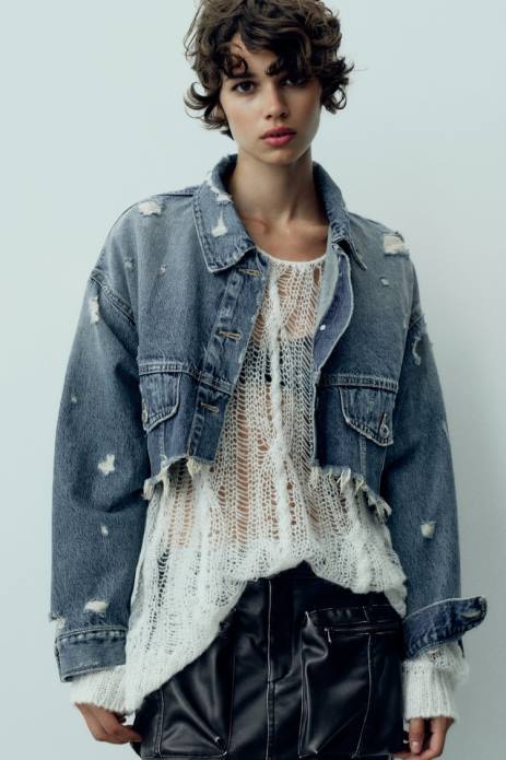 Trf Crop Denim Jacket 822X50 Zara Clothing Women Blue