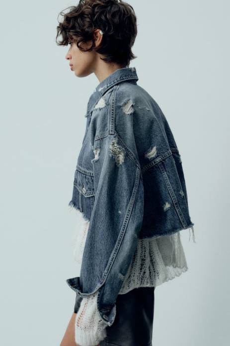 Trf Crop Denim Jacket 822X50 Zara Clothing Women Blue