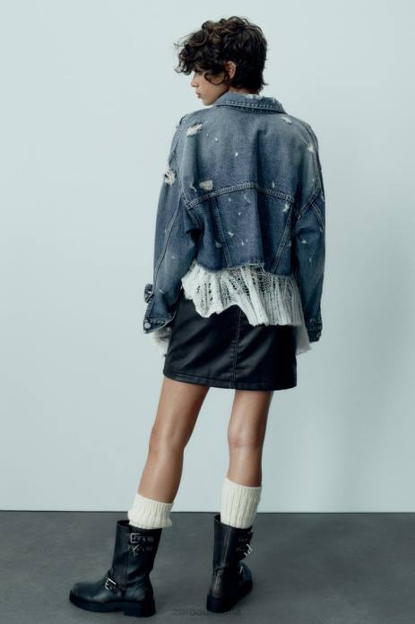 Trf Crop Denim Jacket 822X50 Zara Clothing Women Blue