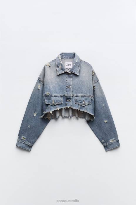 Trf Crop Denim Jacket 822X50 Zara Clothing Women Blue