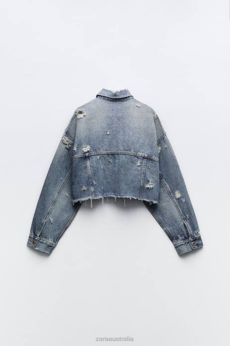 Trf Crop Denim Jacket 822X50 Zara Clothing Women Blue