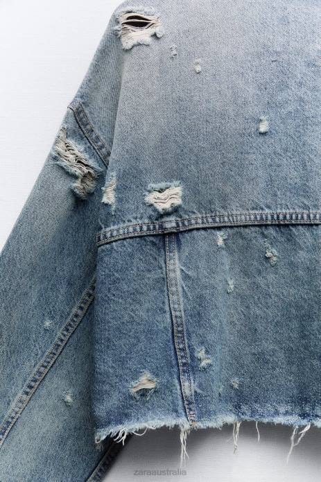Trf Crop Denim Jacket 822X50 Zara Clothing Women Blue