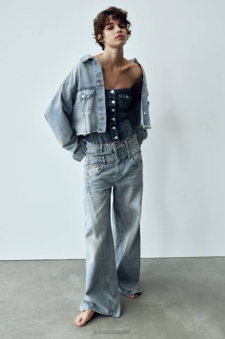 Trf Crop Denim Jacket 822X70 Zara Clothing Women Blue
