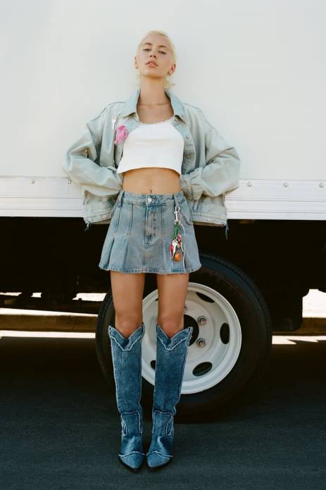 Trf Denim Jacket With Pant Style Waist 822X114 Zara Clothing Women Light Blue