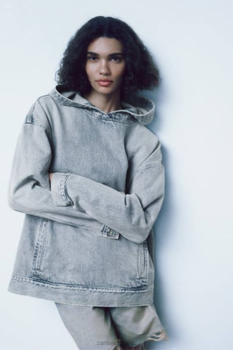 Trf Denim Sweatshirt 822X45 Zara Clothing Women Blue