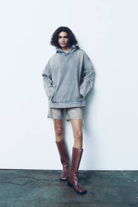 Trf Denim Sweatshirt 822X45 Zara Clothing Women Blue