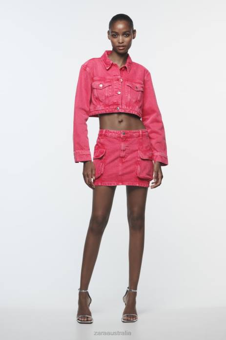 Z1975 Cropped Denim Jacket 822X123 Zara Clothing Women Pink